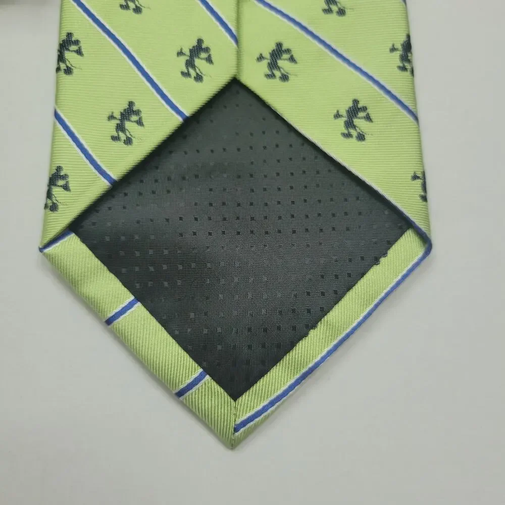 VTG Classic Mickey Mouse Disney Park Green Blue Striped 100% Silk Necktie Tie 4